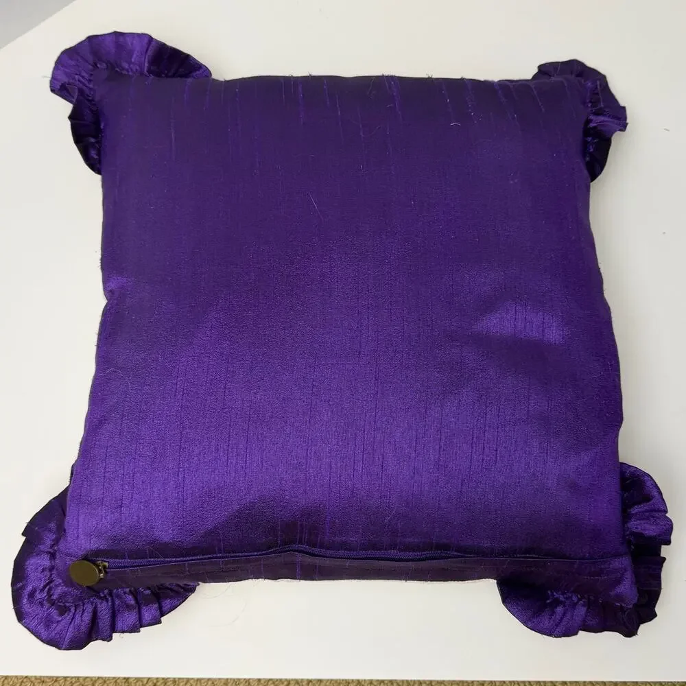 Pier 1 Imports Colorful Floral Applique Throw Pillow Ruffle 15x15 Purple Blue